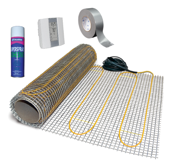 Underfloor Heating Mat 2m² 150W/m² 300 Watt Inc Fixing Kit & Stat