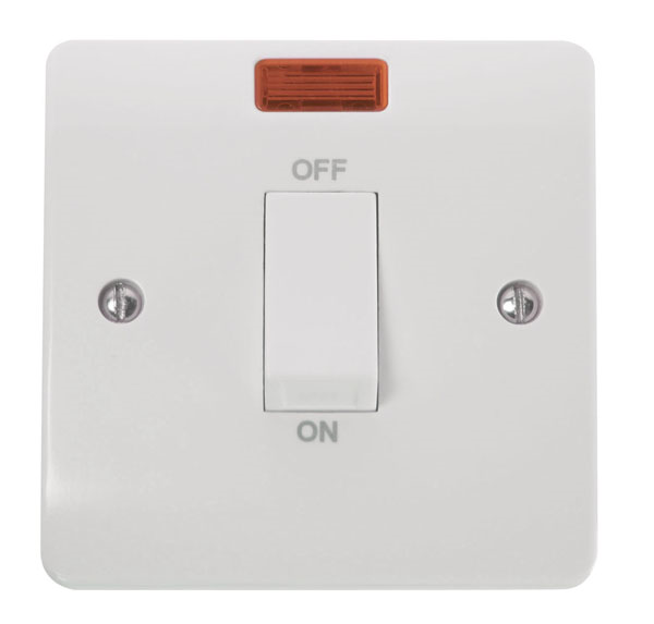 Click 1 Gang 45A DP Neon Cooker Switch White