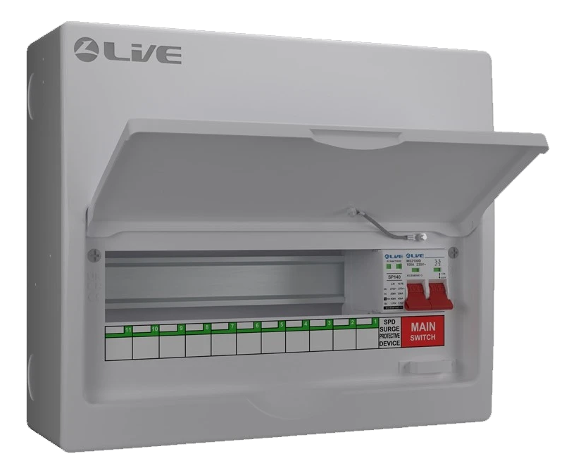 Liveelec 11 Usable Consumer Unit C/W Surge & 100A Main Switch