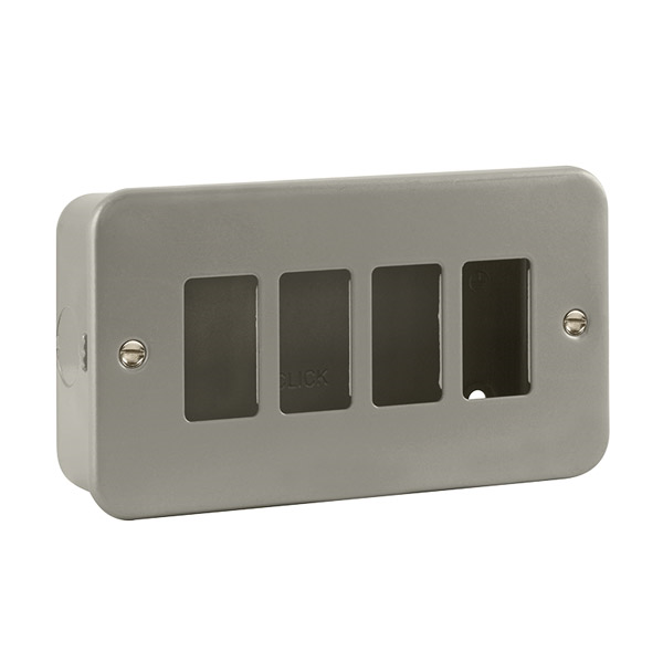 Click 4 Gang Frontplate & Back Box Metal Clad 