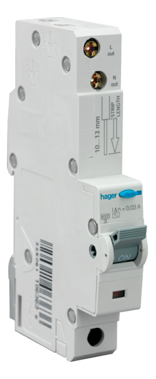 Hager RCBO C Curve Type A 40amp 30mA 6kA