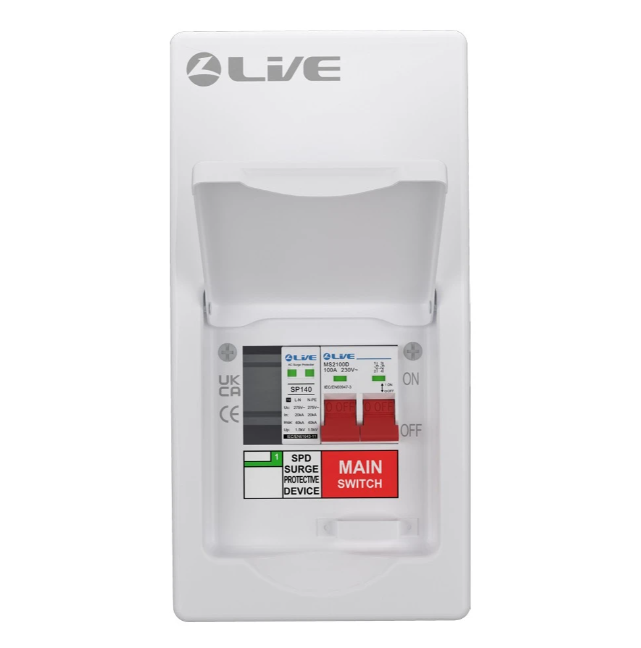 Liveelec SRN 1 Usable Consumer Unit C/W Surge & 100A Main Switch