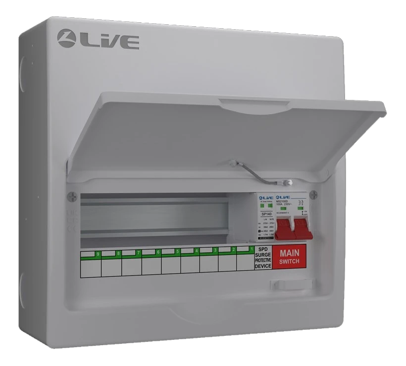 Liveelec 9 Usable Consumer Unit C/W Surge & 100a Main Switch