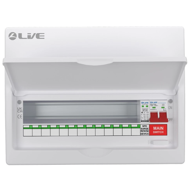 Liveelec SRN 13 Usable Consumer Unit C/W Surge & 100A Main Switch