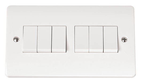 Click Light Switch 6 Gang 2 Way 10A White