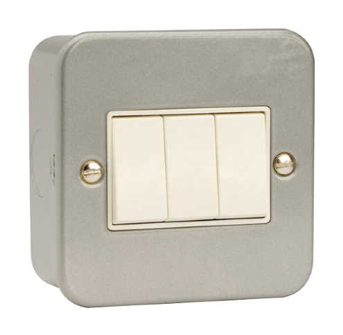 Click Light Switch 3 Gang 2 Way 10A Metal Clad