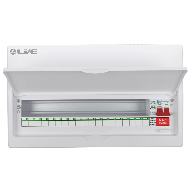 Liveelec SRN 19 Usable Consumer Unit C/W Surge & 100A Main Switch