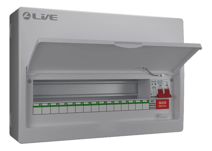 Liveelec 15 Usable Consumer Unit C/W Surge & 100A Main Switch