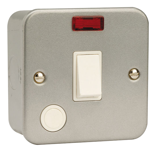 Click 20A DP Switch C/W Flex Outlet & Neon Metal Clad