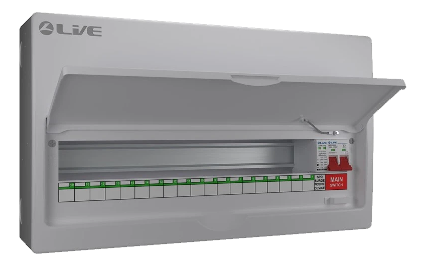 Liveelec 19 Usable Consumer Unit C/W Surge & 100A Main Switch