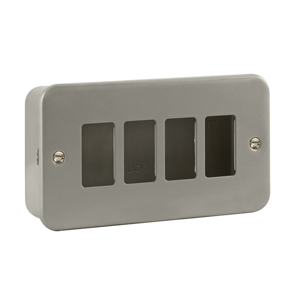 Click 4 Gang Frontplate & Plain Back Box Metal Clad 