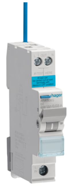 Hager RCBO B Curve Type A 6amp 30mA 6kA