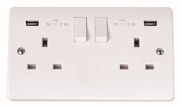 Click 2 Gang 13A USB Socket 2xUSB-A White