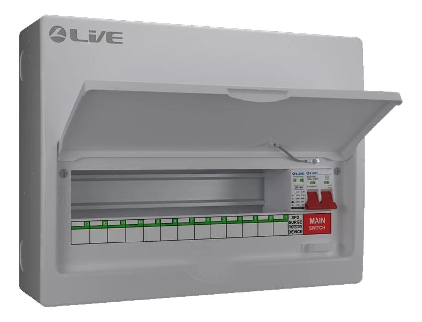 Liveelec 13 Usable Consumer Unit C/W Surge & 100A Main Switch