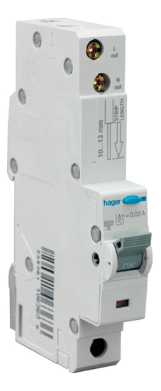 Hager RCBO C Curve Type A 6amp 30mA 10kA 