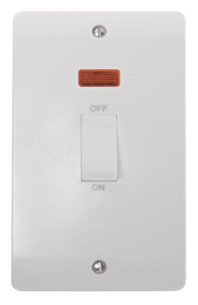 Click 2 Gang 45A DP Neon Cooker Switch White