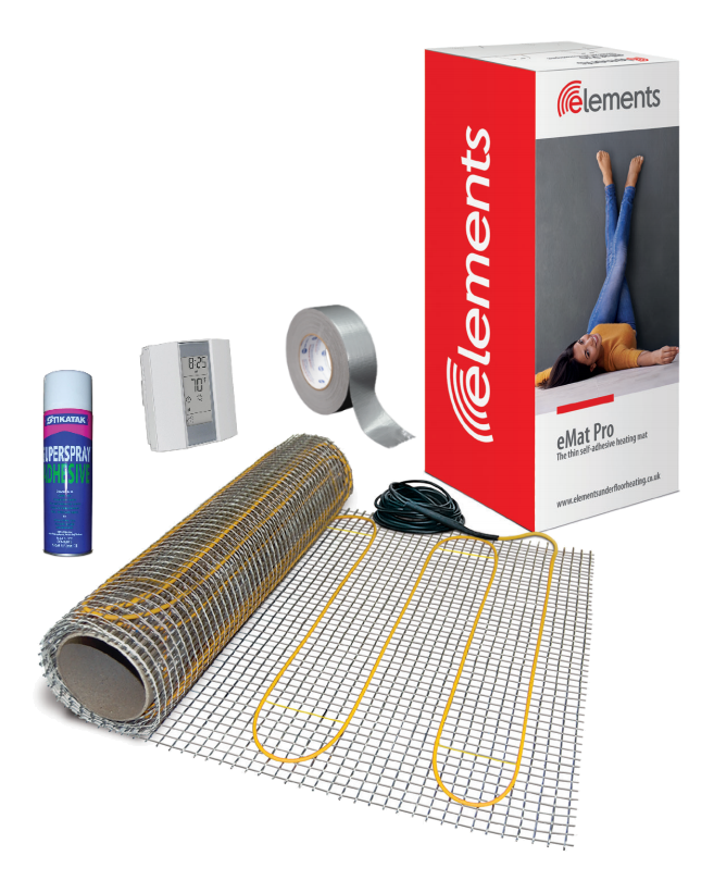 Underfloor Heating Mat 3m² 200W/m² 600Watt Inc Fixing Kit & Stat