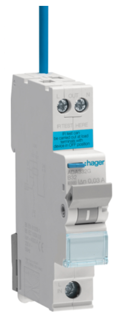 Hager RCBO B Curve Type A 32amp 30mA 6kA